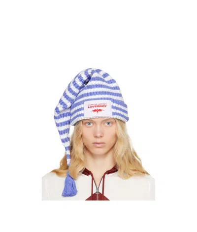 Charles Jeffrrey Loverboy Sloppy Giuseppe Beanie In Blue/white Stripe