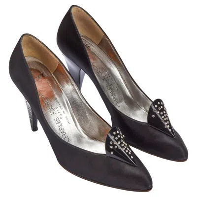 Pre-owned Charles Jourdan 1970s  For Raine Black Satin Diamante Heel Shoes