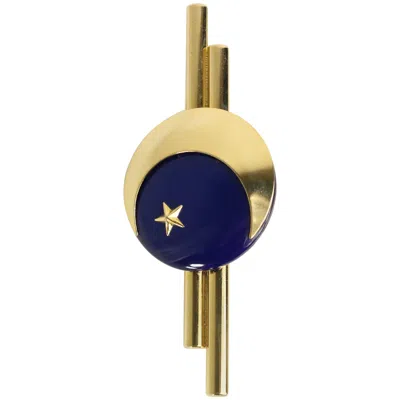 Pre-owned Charles Jourdan Gold Toned Navy Metal Star Brooch In Blue
