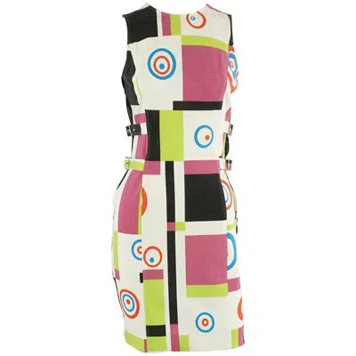 Pre-owned Charles Jourdan Multi Abstract Print And Mesh Dress - S In Sand