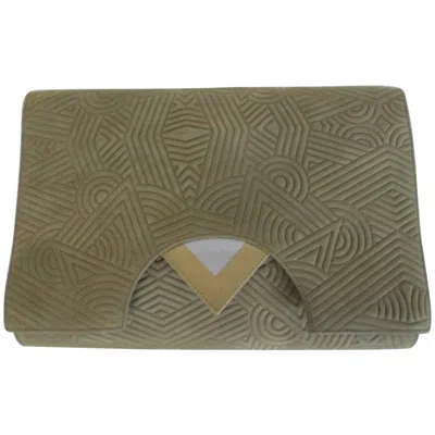 Pre-owned Charles Jourdan Paris Art Deco Suede Leather Clutch Bag In Gray