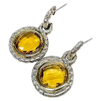 Pre-owned Charles Krypell 11.96ct Citrine Dangle Earrings With 14k Gold & Silver In Multi