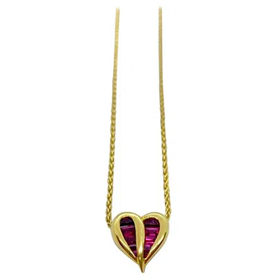 Pre-owned Charles Krypell 18 Karat Yellow Gold 1.22 Carat Ruby Heart Pendant