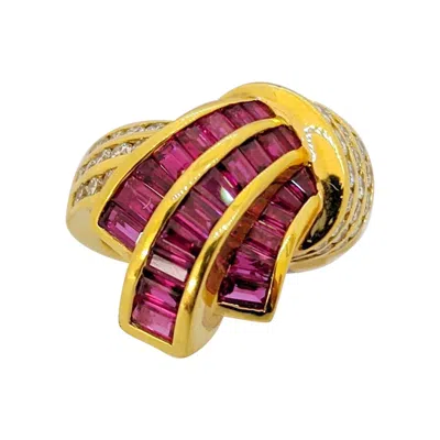 Pre-owned Charles Krypell 18 Karat Yellow Gold Invisibly Set 2.25ct. Ruby And Diamond Ring