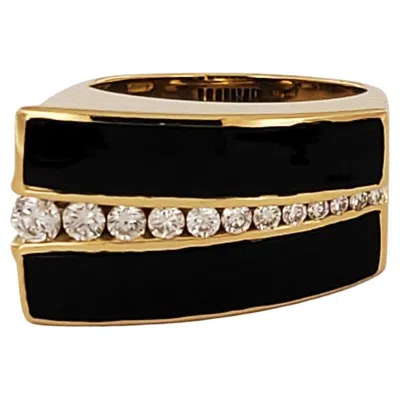 Pre-owned Charles Krypell 18k Gold Black Onyx And Diamonds Ring