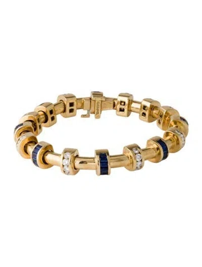 Pre-owned Charles Krypell 18k Sapphire & Diamond Station Bracelet, 6.75" In Multicolor