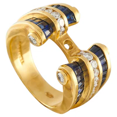 Pre-owned Charles Krypell 18k Yellow Gold 0.44ct Diamond And Sapphire Ring Ck38-050126