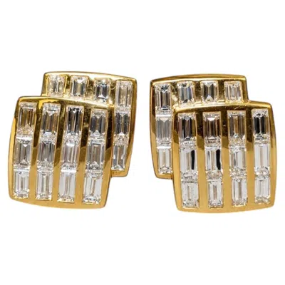 Pre-owned Charles Krypell 18k Yellow Gold Channel Set Baguette Diamond Huggie Earrings