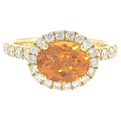 Pre-owned Charles Krypell 18k Yellow Gold Diamond Halo & Citrine 1.70ct Oval Ring — Size 6