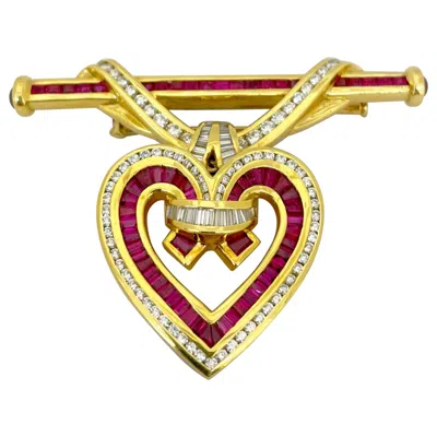 Pre-owned Charles Krypell 18kt Gold 6.17 Carat Ruby, 2.67 Carat Diamond Pendant /brooch In Multi