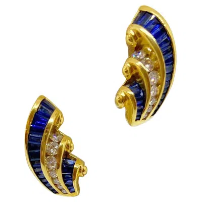 Pre-owned Charles Krypell 18kt Gold Earrings 2.63 Carat Blue Sapphires And 0.74ct. Diamond