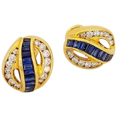 Pre-owned Charles Krypell 18kt Yellow Gold 2.30 Carat Sapphire And 1.16ct Diamond Earrings