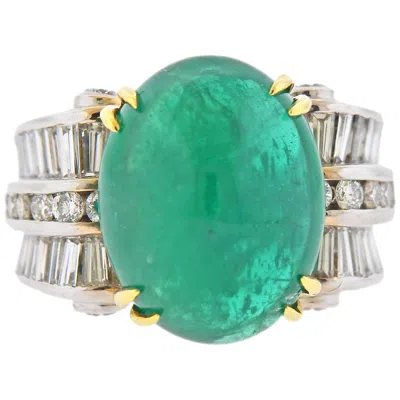 Pre-owned Charles Krypell 20 Carat Emerald Diamond Gold Ring In Green