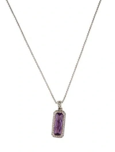 Pre-owned Charles Krypell Amethyst & Diamond Pendant Necklace, 17" In Multi