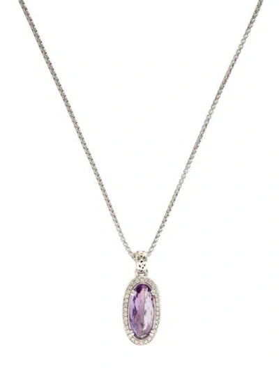 Pre-owned Charles Krypell Amethyst & Diamond Pendant Necklace, 17" In Multi