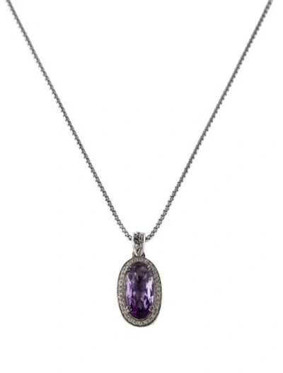 Pre-owned Charles Krypell Amethyst & Diamond Pendant Necklace, 17" In Multi
