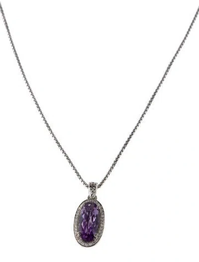 Pre-owned Charles Krypell Amethyst & Diamond Pendant Necklace, 17" In Multi