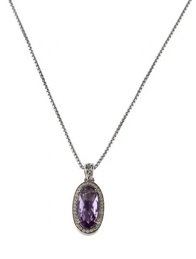 Pre-owned Charles Krypell Amethyst & Diamond Pendant Necklace, 17" In Multi