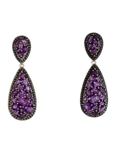 Pre-owned Charles Krypell Amethyst & Sapphire Double Tear Drop Earclips In Multi