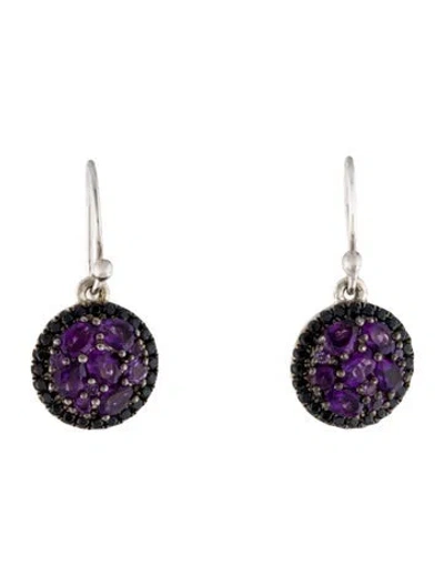 Pre-owned Charles Krypell Amethyst & Sapphire Drop Earrings In Multi