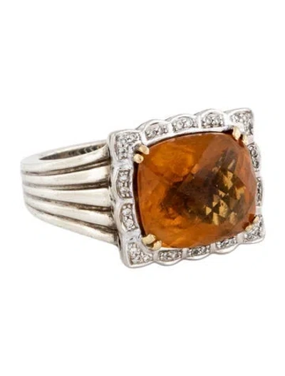 Pre-owned Charles Krypell Citrine & Diamond Cocktail Ring In Multicolor
