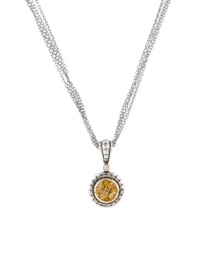 Pre-owned Charles Krypell Citrine & Diamond Pendant Necklace, 18" In Multi