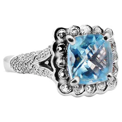 Pre-owned Charles Krypell Designer 2.35 Carat Aquamarine And Diamond Halo Ring 18 Karat 4.05 Carat In Multi