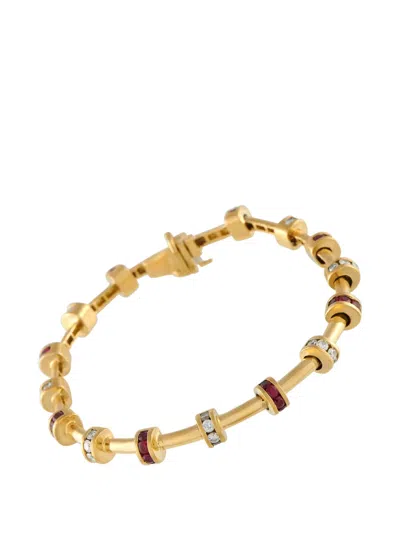 Pre-owned Charles Krypell Diamond And Ruby Bracelet In Gold