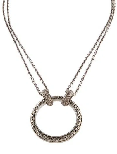 Pre-owned Charles Krypell Diamond Circle Pendant Necklace, 17.5" In Silver