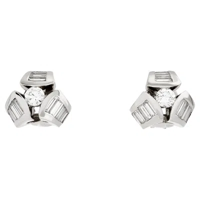 Pre-owned Charles Krypell Krypell Platinum Round And Baguette Diamond Earrings In Multi