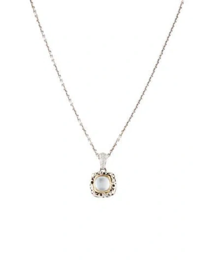 Pre-owned Charles Krypell Mother Of Pearl & Quartz Doublet & Diamond Pendant Necklace, 17" In Multicolor