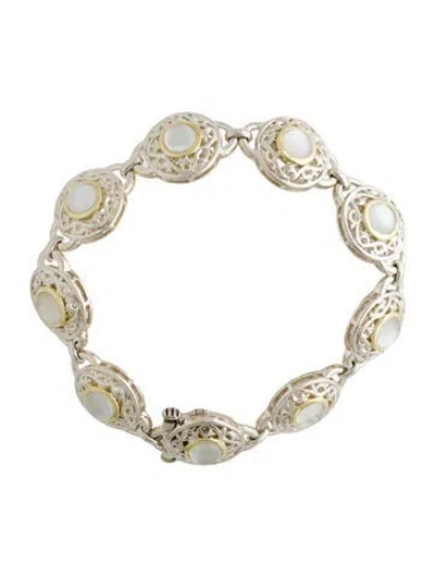 Pre-owned Charles Krypell Mother Of Pearl & Quartz Doublet Link Bracelet, 6.75" In Multi