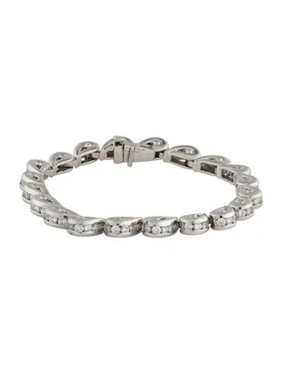 Pre-owned Charles Krypell Platinum 3.85ctw Diamond Line Link Bracelet, 6.5" In Multi