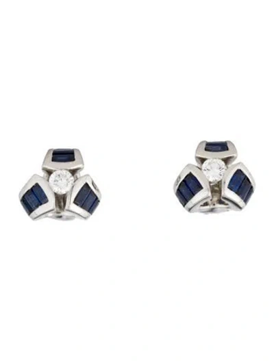 Pre-owned Charles Krypell Platinum Sapphire & Diamond Earclip Earrings In Multicolor