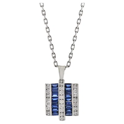 Pre-owned Charles Krypell Platinum Sapphire And Diamond Signed "" Pendant Necklace In Blue