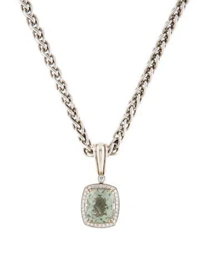 Pre-owned Charles Krypell Prasiolite & Diamond Pendant Necklace, 17" In Multi