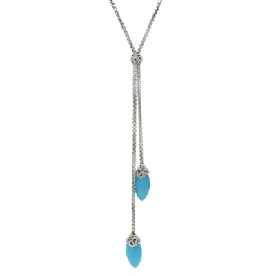 Pre-owned Charles Krypell Quartz Over Turquoise Marquise Lariat Necklace 20" Sterling 925 In Multi