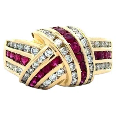 Pre-owned Charles Krypell Ruby & Diamond Signature Knot Ring 18k Gold In Multi