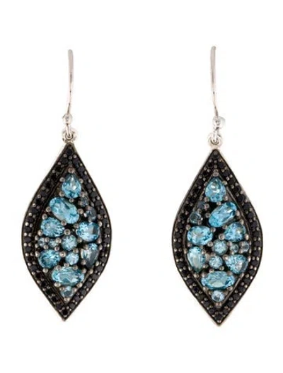 Pre-owned Charles Krypell Sapphire & Topaz Drop Earrings In Multi