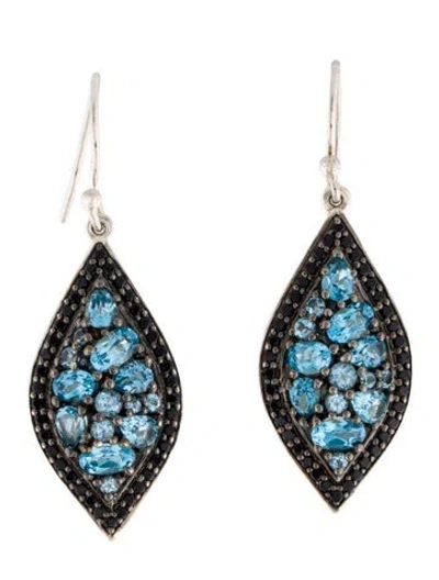 Pre-owned Charles Krypell Sapphire & Topaz Drop Earrings In Multi