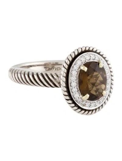 Pre-owned Charles Krypell Smoky Quartz & Diamond Halo Ring In Multi