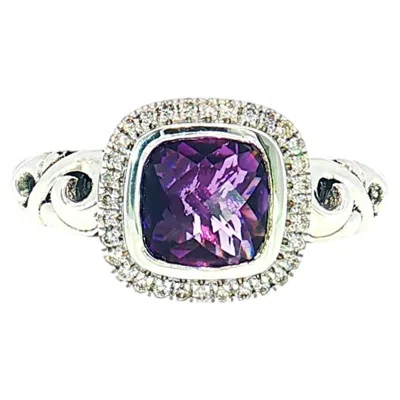 Pre-owned Charles Krypell Sterling Silver Amethyst & Diamond Halo Ring In Purple