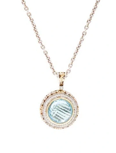 Pre-owned Charles Krypell Topaz & Diamond Pendant Necklace, 17" In Multi