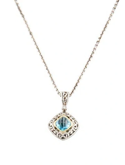 Pre-owned Charles Krypell Two-tone Topaz & Diamond Pendant Necklace, 17" In Multi