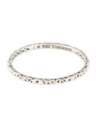 Pre-owned Charles Krypell Vine Motif 'i ♡ You Tomorrow' Bangle Bracelet, 7.75" In Multi