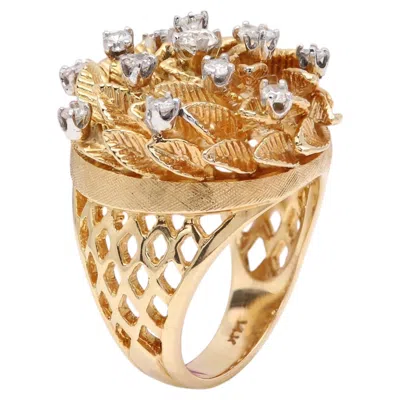 Pre-owned Charles Krypell Vintage 14k Flower Diamond Ring Natural Diamonds Solid Rose Gold  In Red