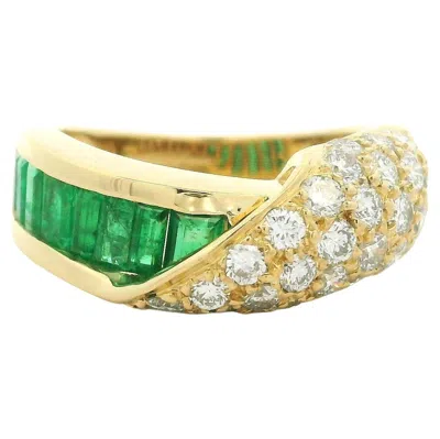 Pre-owned Charles Krypell Vintage C. Krypell 18k Yellow Gold Emerald & Fold Over Diamond Covered Band Ring