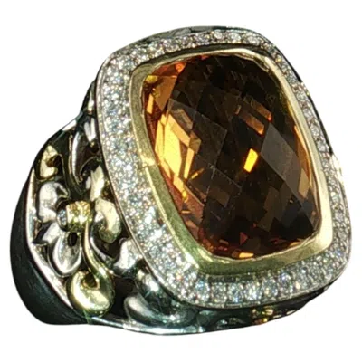 Pre-owned Charles Krypell Vintage C. Krypell Sterling Silver 18k Gold Citrine Diamond Ring Sz 6.5 Designer In Multi