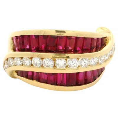 Pre-owned Charles Krypell Vintage  18k Yellow Gold Ruby & Diamond 12.7mm Wide Band Ring