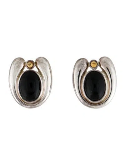 Pre-owned Charles Krypell Vintage Citrine & Onyx Earrings In Multi